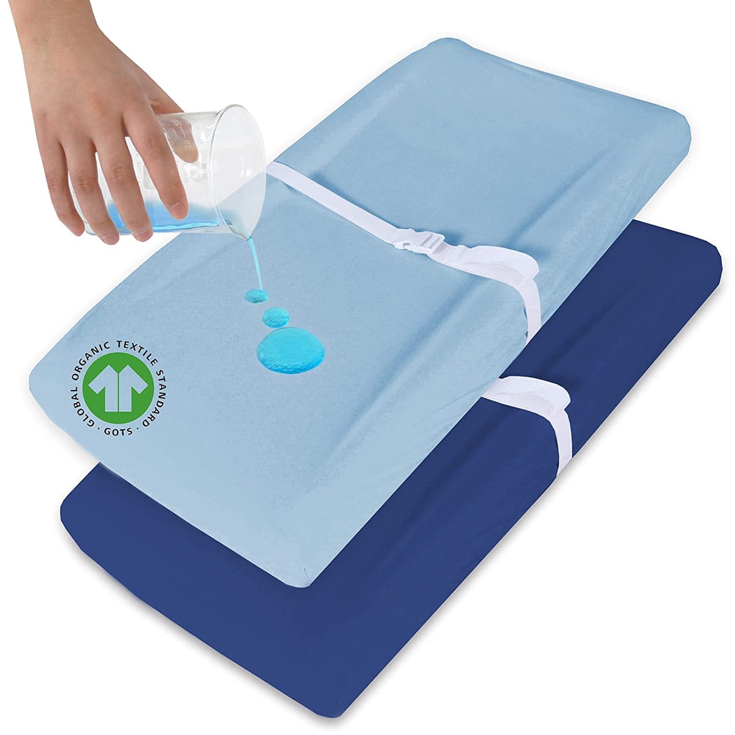 Changing Pad Cover - 2 Pack, Ultra Soft 100% Organic Cotton, Light Blue & Navy