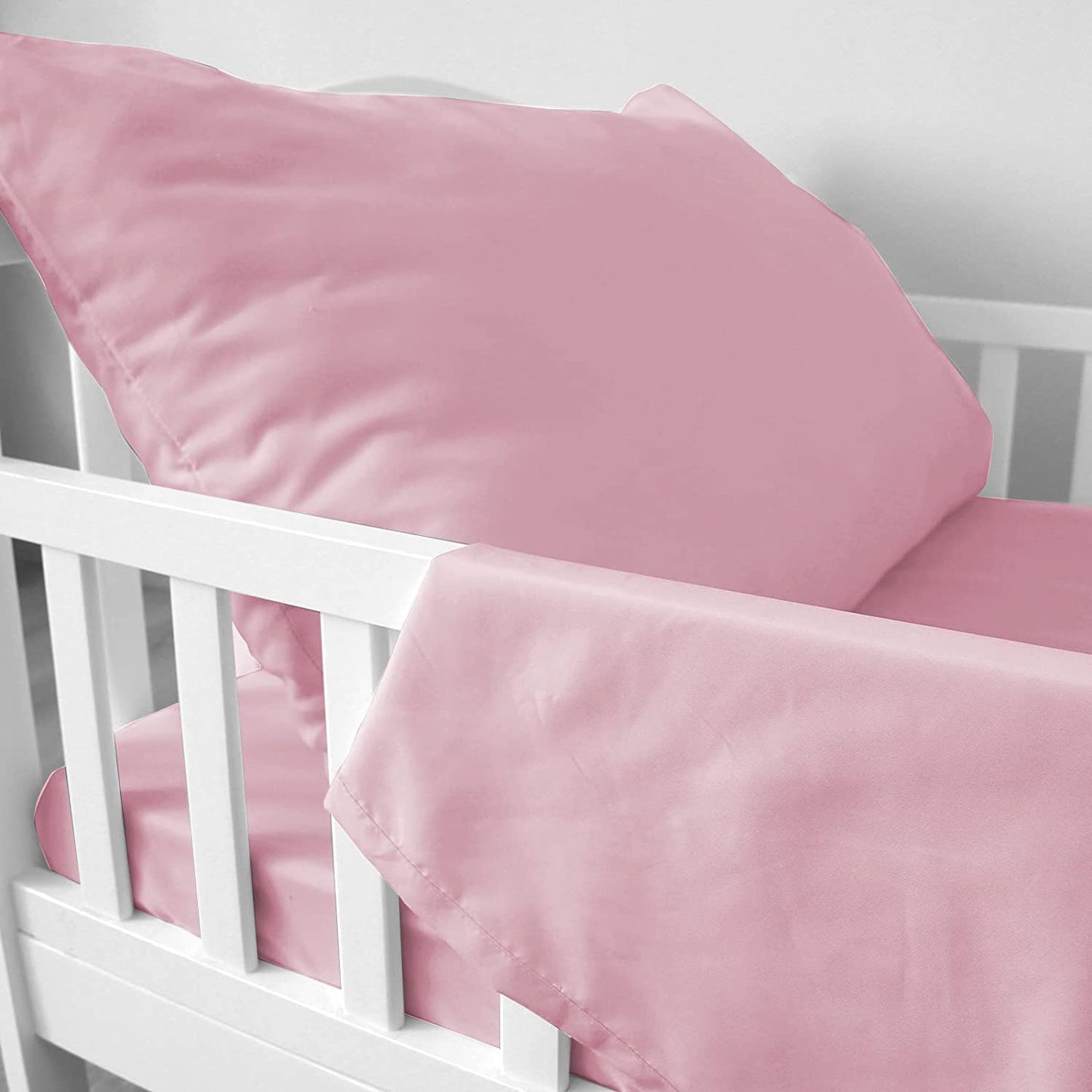 Toddler Bedding Set - 3 Pieces, Includes a Crib Fitted Sheet, Flat Sheet and Envelope Pillowcase, Soft and Breathable, Pink