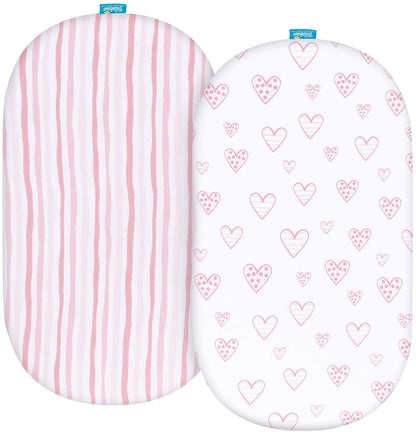 Bassinet Sheets - Fit 4moms mamaRoo Sleep Bassinet, 2 Pack, 100% Jersey Cotton, Pink & White - Biloban Online Store