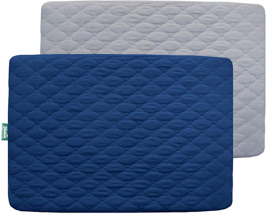 Pack N Play Mattress Pad Cover Quilted - 2 Pack, Ultra Soft Microfiber, Waterproof, Grey & Navy Blue (39” x 27" ) - Biloban Online Store