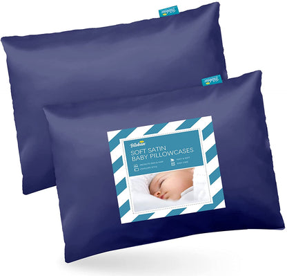 Toddler Pillowcase- 2 pack, Silky Soft Satin, Envelope Style, Navy