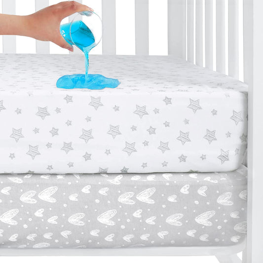 Waterproof Crib Sheet - 2 Pack, 100% Organic Cotton, Grey & White (for Standard Crib/ Toddler Bed) - Biloban Online Store