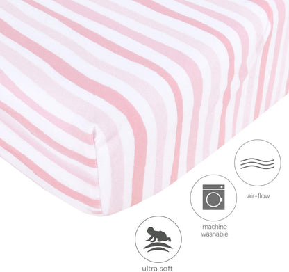 Travel Crib Sheets - 2 Pack, 100% Jersey Cotton, Fits Guava Lotus, Baby Bjorn Travel Crib, Dream on Me Travel Light Playard, Pink & White (42" X 24")