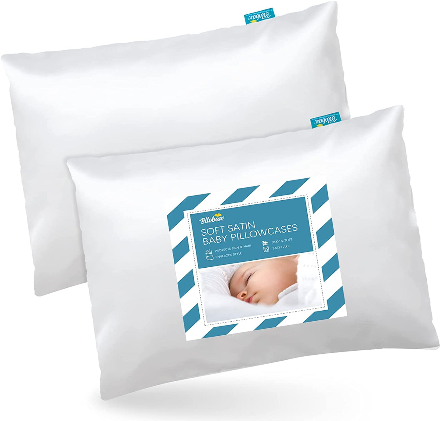 Toddler Pillowcase - 2 pack, 13" x18", Silky Soft Satin, Envelope Style, White - Biloban Online Store
