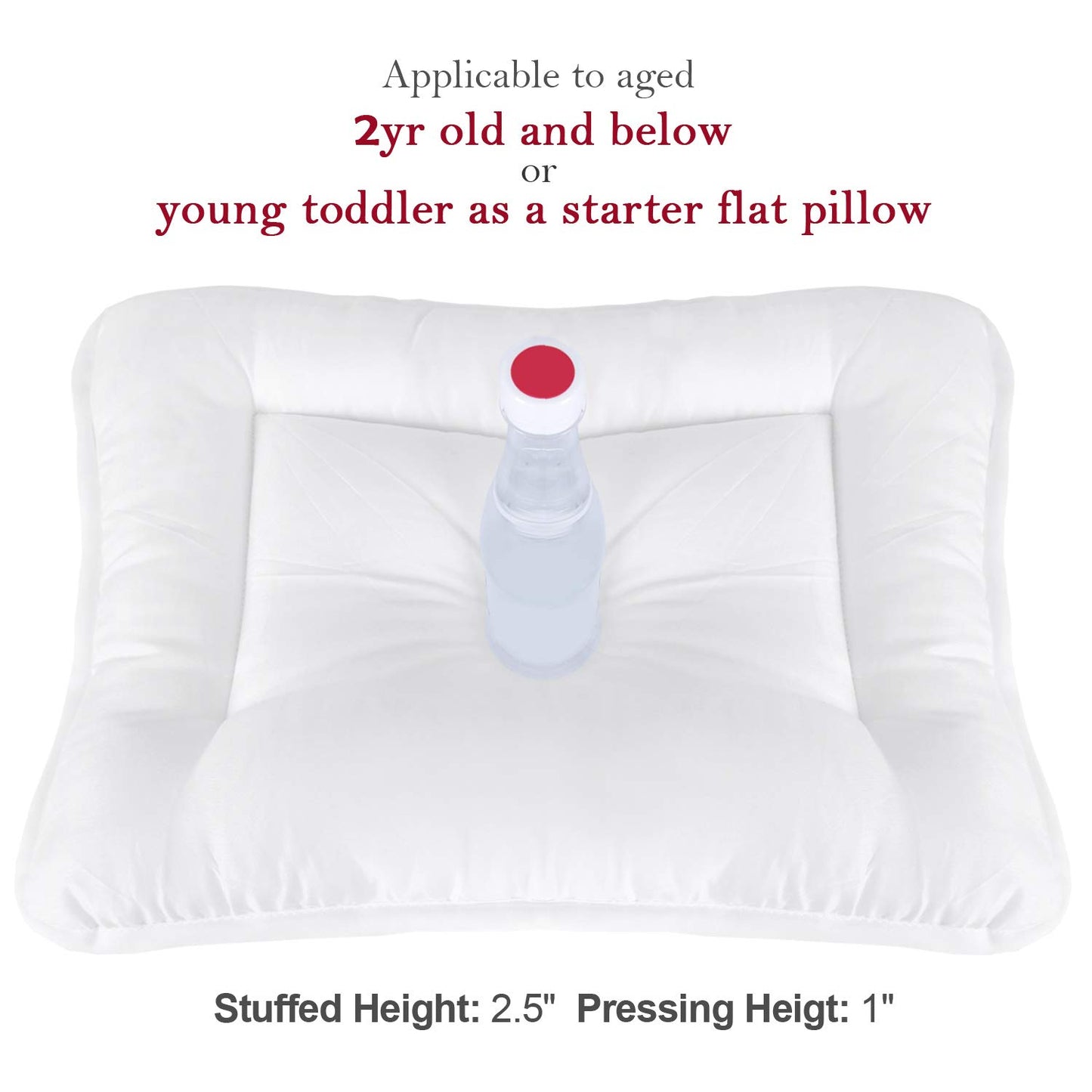 Toddler Pillow with Pillowcase-100% Cotton, Flat, Fluff, Wide, 13"x 18", White - Biloban Online Store