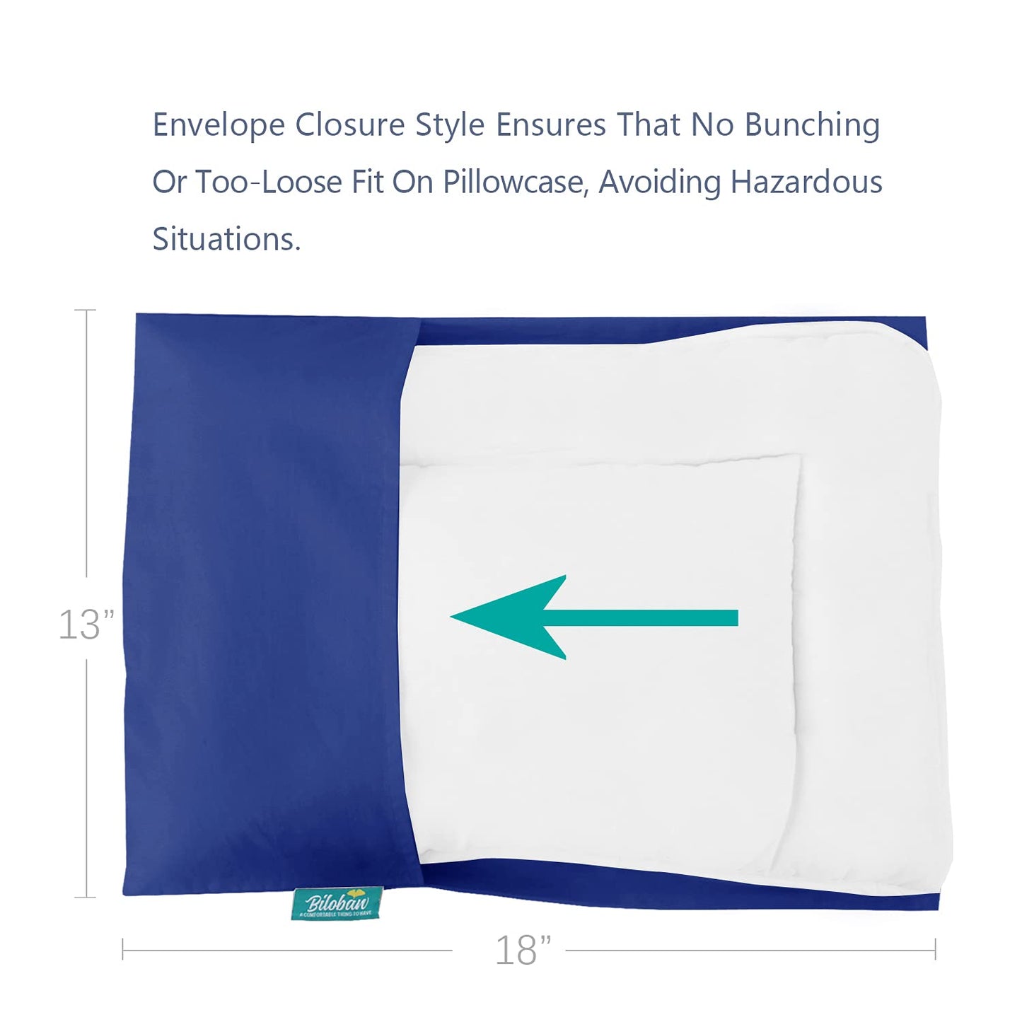 Toddler Pillow with Pillowcase-100% Cotton, Flat, Fluff, Wide, 13"x 18”, Navy
