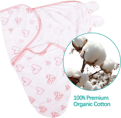 Biloban Baby Swaddles 3-6 Months, 100% Organic Cotton, Lovely Pink Print, 2 Pack