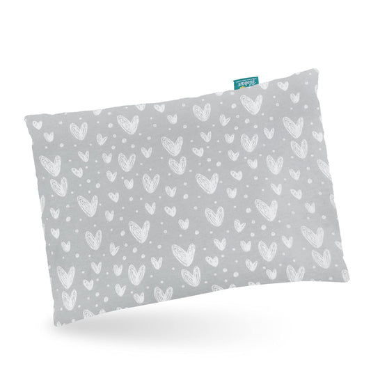 Toddler Pillow with Pillowcase-100% Cotton, Flat, Fluff, Wide, 13"x 18”, Gray Heart