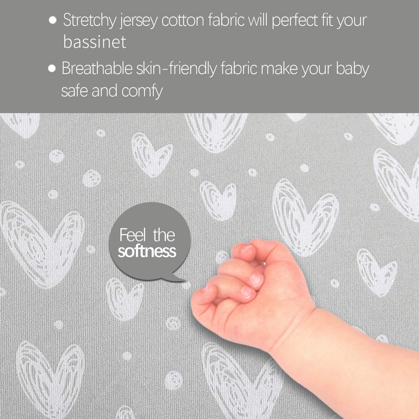 Bassinet Fitted Sheets - 2 Pack Cotton, Gray - Biloban Online Store