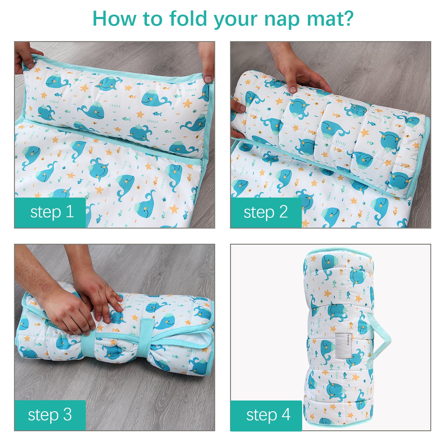 Toddler Nap Mat - Convenient, Portable, A Carry Handle, Perfect for Daycare, Whale Pattern - Biloban Online Store