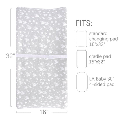Changing Pad Cover - 2 Pack Gray, Ultra Soft 100% Jersey Knit Cotton, Heart Print - Biloban Online Store