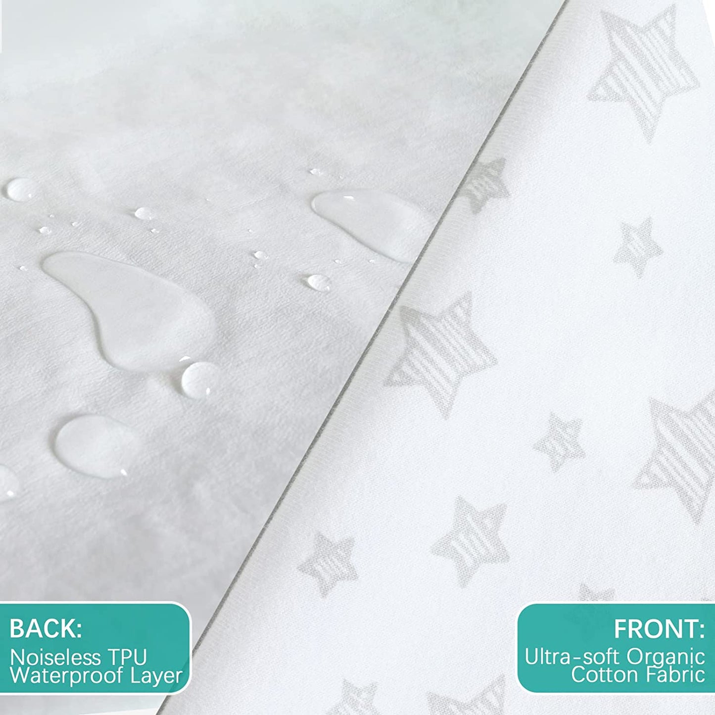 Waterproof Crib Sheet - 2 Pack, 100% Organic Cotton, Grey & White (for Standard Crib/ Toddler Bed)