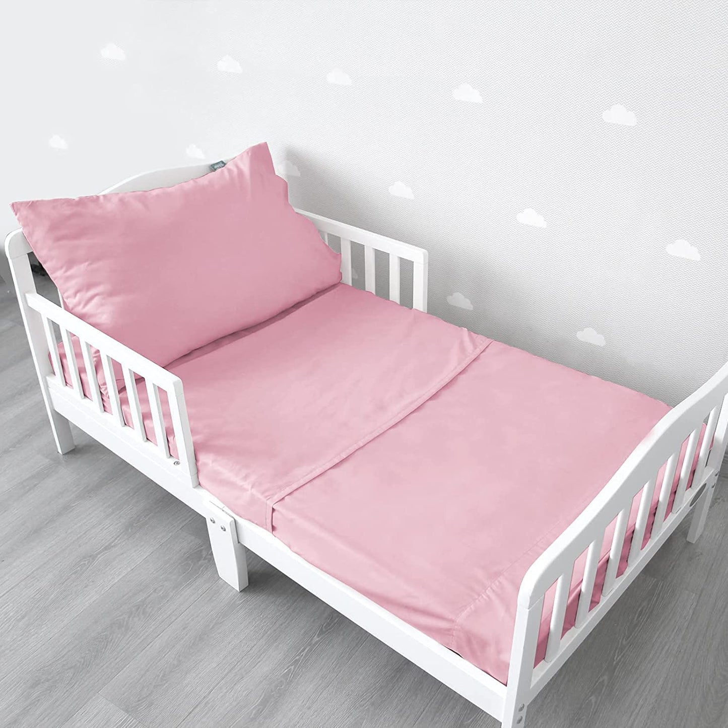 Toddler Bedding Set - 3 Pieces, Includes a Crib Fitted Sheet, Flat Sheet and Envelope Pillowcase, Soft and Breathable, Pink