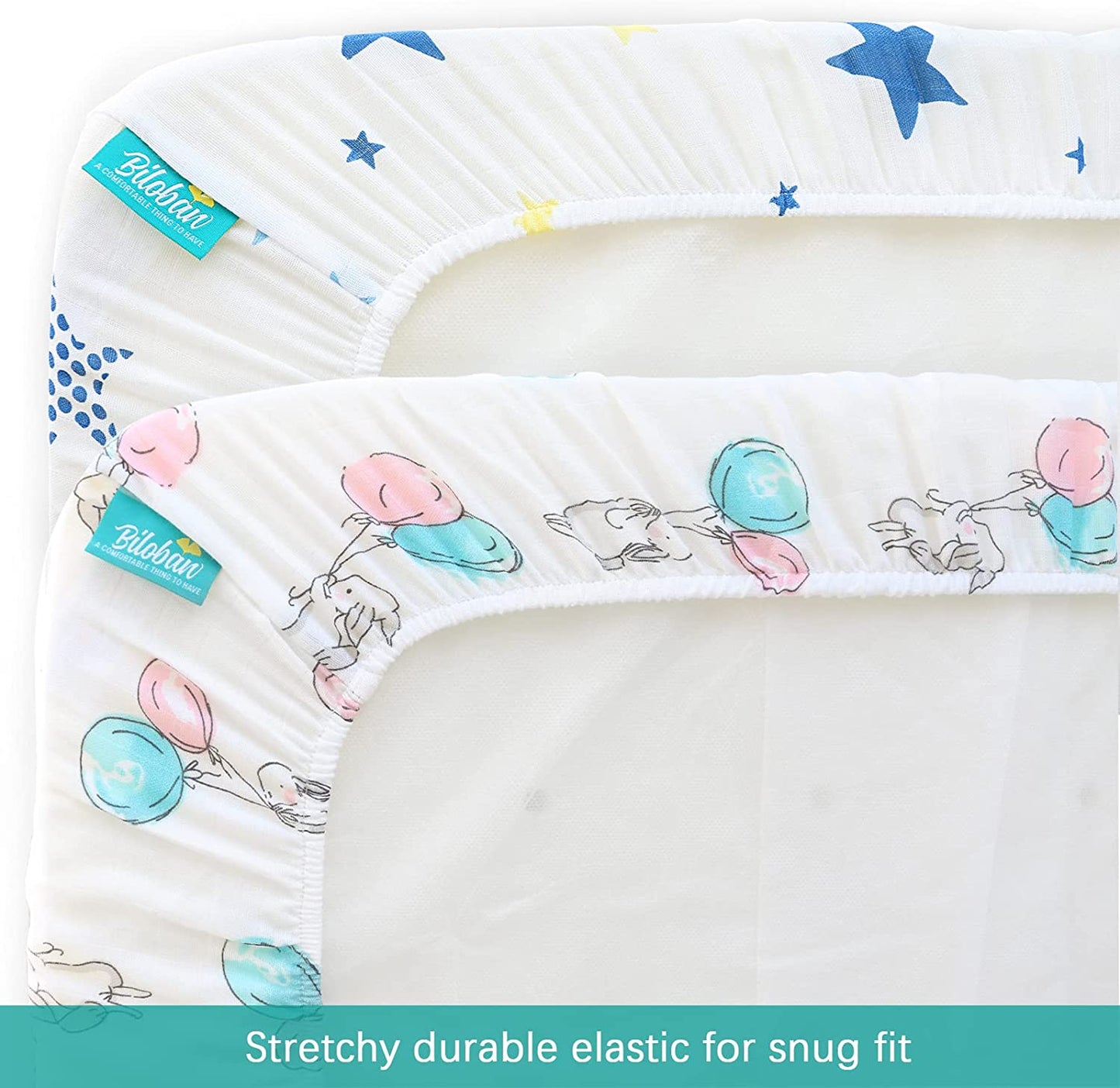 Muslin Bassinet Sheets, 2 Pack, Compatible with Mika Micky, Baby Delight, Dream on me, Maxi COSI and Other Rectangle Bassinet Mattress, Star& Bunny