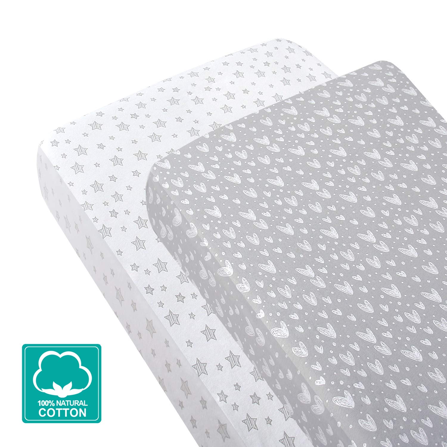 Crib Sheet - 2 Pack, 100% Jersey Cotton, Grey & White (for Standard Crib/ Toddler Bed) - Biloban Online Store