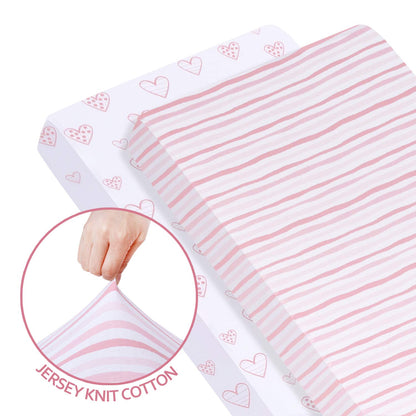 Crib Sheet - 2 Pack, 100% Jersey Cotton, Pink & White (for Standard Crib/ Toddler Bed) - Biloban Online Store