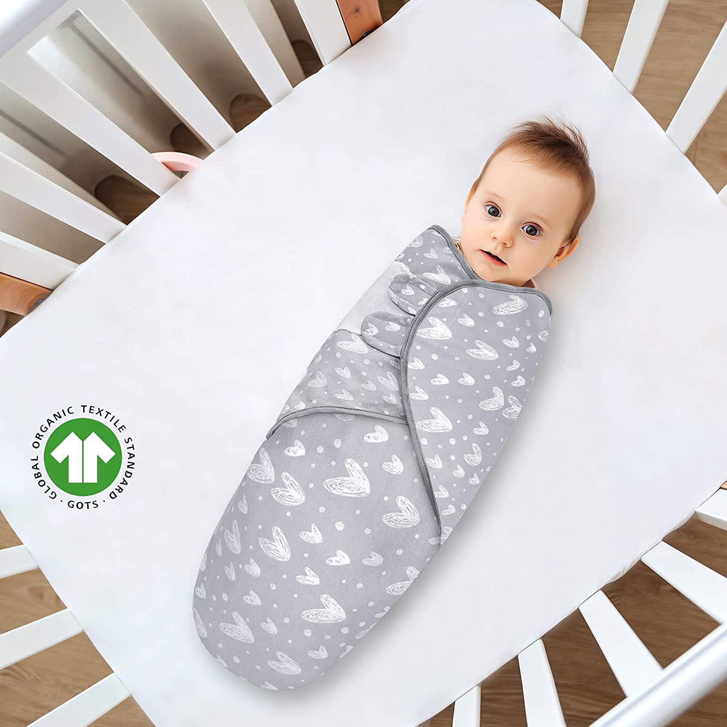 Baby Swaddles - for Newborn 3-6 Months, 2 Pack, 100% Organic Cotton, Grey Heart & White Star - Biloban Online Store