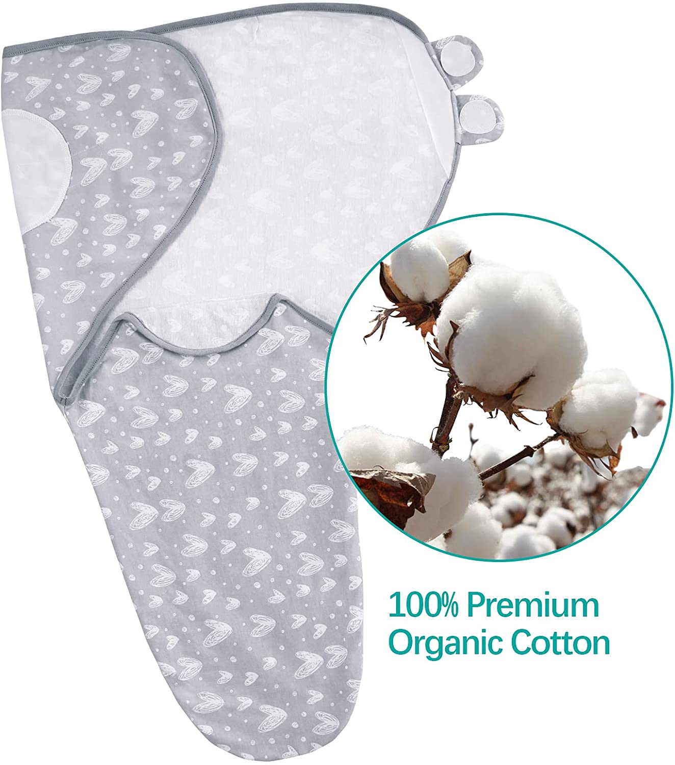 Biloban Baby Swaddles 3-6 Months, 100% Organic Cotton, Lovely Grey Print, 2 Pack