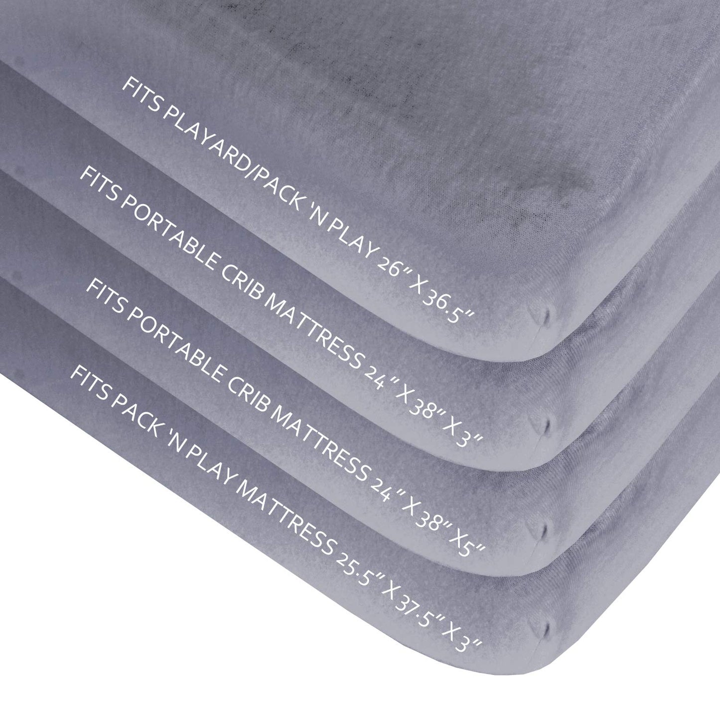 Pack n Play Fitted Sheets - 2 Pack, Ultra Soft Microfiber, Grey, Preshrunk