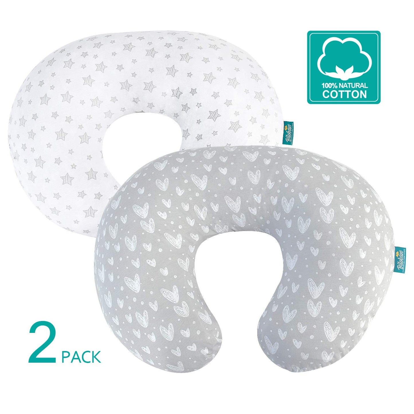 Nursing Pillow Cover for Boppy - 2 Pack, Ultra Soft 100% Jersey Cotton, for Moms Breastfeeding and Bottle Feeding Pillow - Biloban Online Store