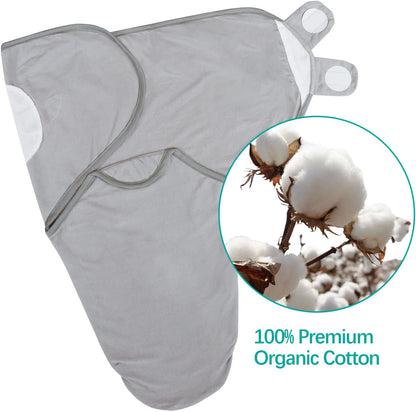 Biloban Baby Swaddles 0-3 Months, 100% Organic Cotton, Grey & White, 2 Pack