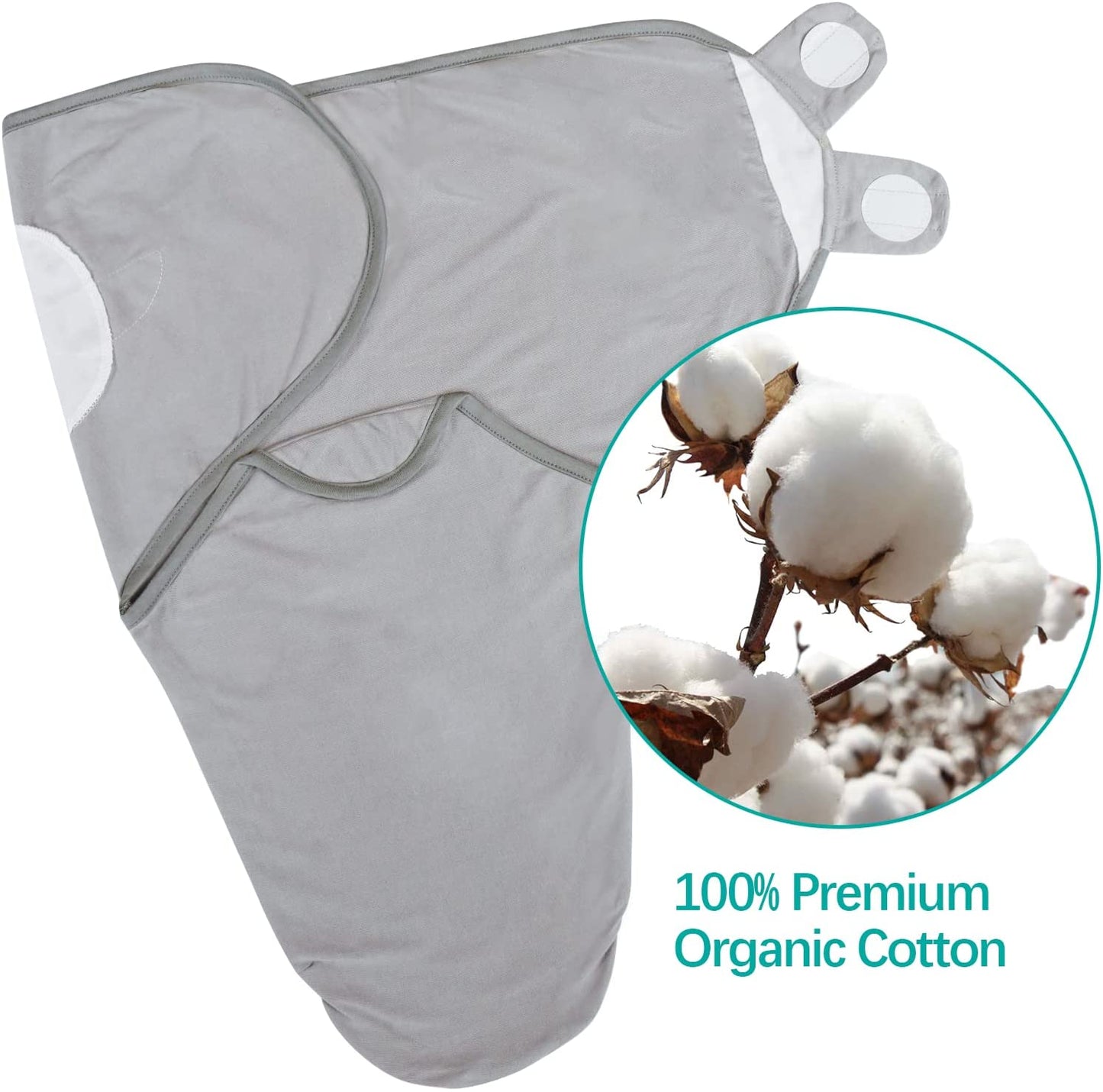Biloban Baby Swaddles 3-6 Months, 100% Organic Cotton, Grey & White, 2 Pack