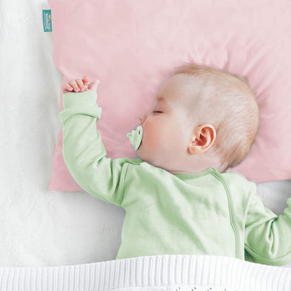 Toddler Pillow with Pillowcase- 2 Pack, 100% Cotton, Flat, Fluff, Wide, 13"x 18", Pink & White