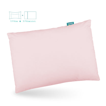 Toddler Pillow Quilted with Pillowcase - 13" x 18", 100% Cotton, Ultra Soft & Breathable, Pink - Biloban Online Store