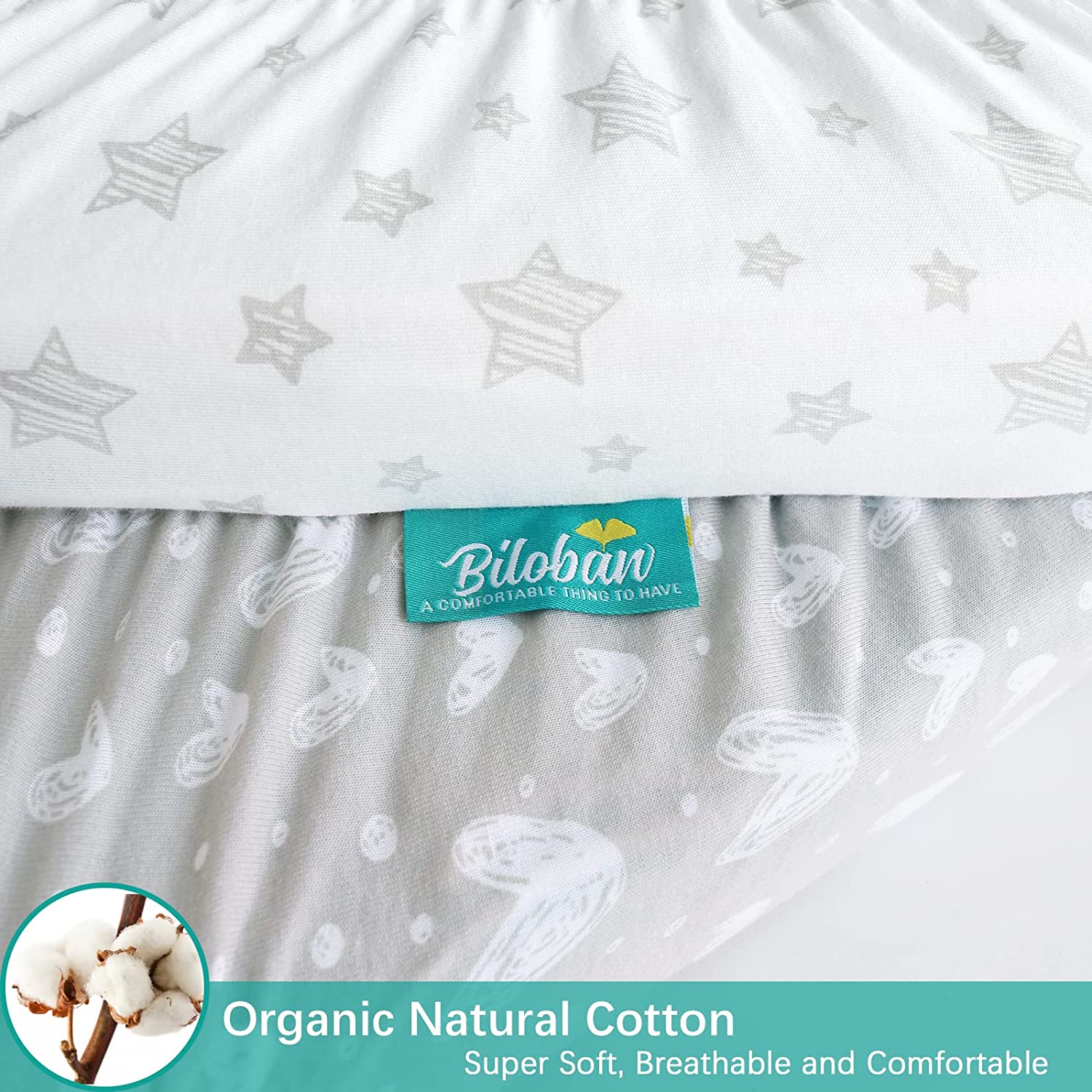Waterproof Bassinet Sheets 21" x 35" - 2 Pack, 100% Organic Cotton - Biloban Online Store