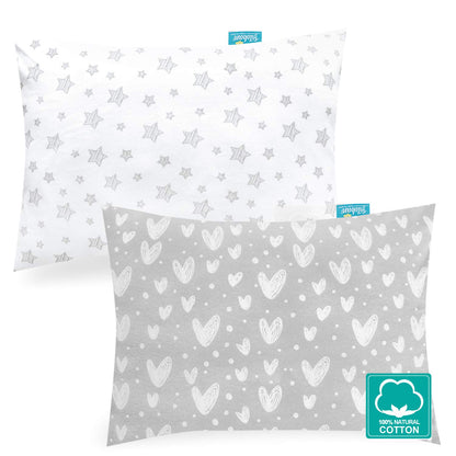 Toddler Pillowcase - 2 Pack, 3 Sizes, Ultra Soft 100% Jersey Cotton, Envelope Style, Grey & White - Biloban Online Store