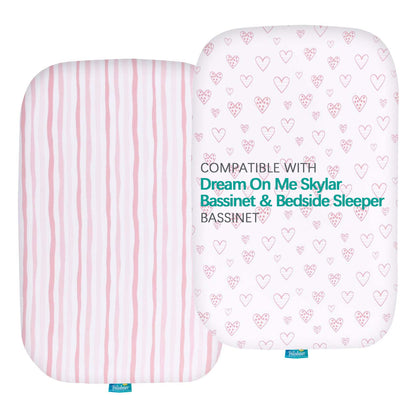 Bassinet Fitted Sheets Compatible with Dream On Me Skylar Bassinet & Bedside Sleeper- 2 Pack, Cotton