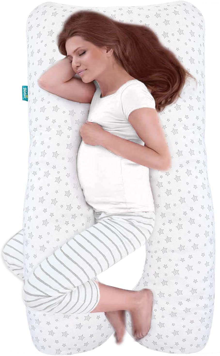 Pregnancy Pillow Cover  -U-Shaped, 100% Jersey Knit Cotton, Universal Fit, White Stars Print - Biloban Online Store