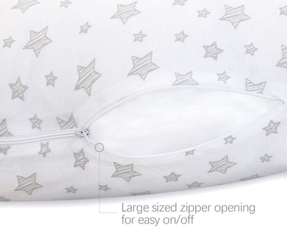 Pregnancy Pillow Cover  -U-Shaped, 100% Jersey Knit Cotton, Universal Fit, White Stars Print - Biloban Online Store