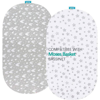 Bassinet Fitted Sheets for Moses Basket- 2 Pack, 100% Jersey Knit Cotton - Biloban Online Store